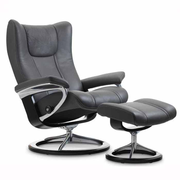 stressless wing recliner chair signature base paloma metal grey leather